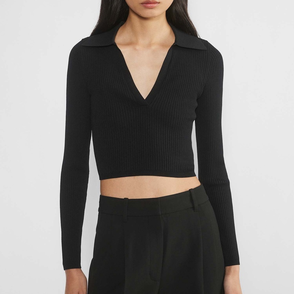 Babaton Sculpt Knit Polo Longsleeve Black Aritzia